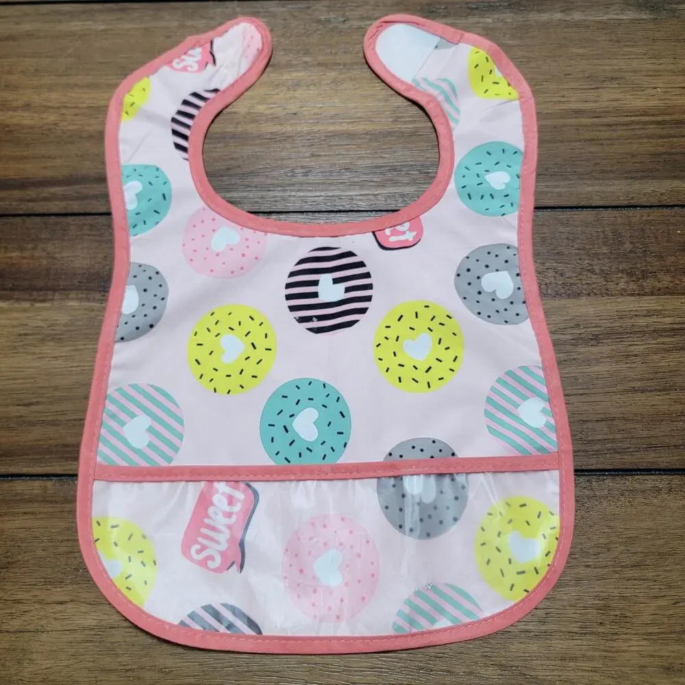 Set of 3 Infant Girl Super Bibs: Strawberries, Donuts & Swans